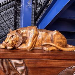 Solid Wood Hand Carved Resting Tiger 