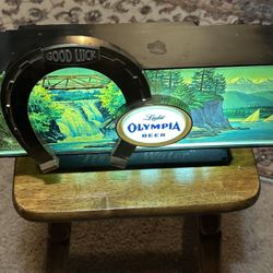 Vintage Olympia Beer Motion Sign Horseshoe Waterfall Light Bar Sign Good Luck