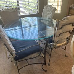 Kitchen Dining Table / Glass And Pewter Iron 