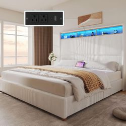 King Bed frame, Tall Headboard With Led Lights 