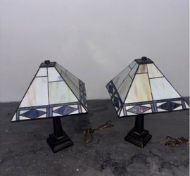 Pair of Tiffany Style Stained Glass Table Lamps
