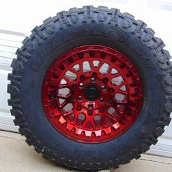 4 New 17X9 Red TIS Rims LT 285 70 17 Hercules MT Tires 6X135 F150 Expedition -12MM Offset 