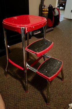 Vintage Red Chrome Step Stool