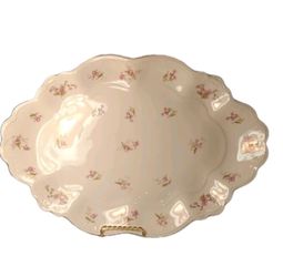 Antique M.Z. Austria 17" Oval Serving Platter Scalloped Pink Floral Rose Chintz