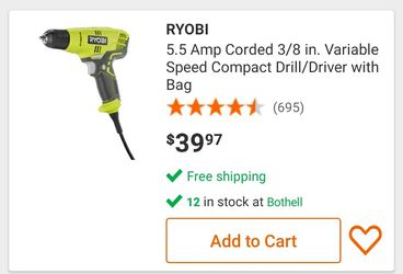 Ryobi drill. Corded. 3/8 chuck