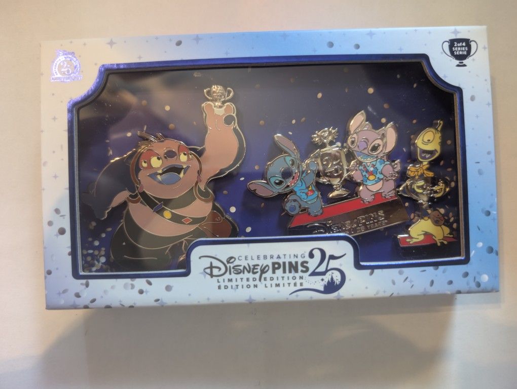 2025 Disney Parks Celebrating 25th Years LE 900 Box Pin Set 2 Stitch Angel Jumba