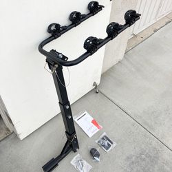 (Brand New) $65 Tilt Folding 3-Bike Mount Rack Bicycle Carrier 2” Hitch 110lbs Max w/ No-Wooble U Bolt & Straps
