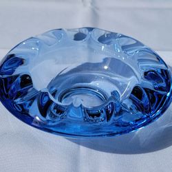 vintage blue glass ashtray or bowl designed by Adolf Matura for the Rosice glassworks, which was part of the Sklo Union group. 6"round 2" High