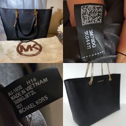 BLACK BAG Michael Kors Jet Set Travel Chain Leather  Black Handbag Brand New.