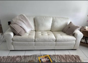White Leather 3-Seat Sofa