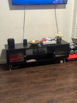 Black TV Stand with clear Doors