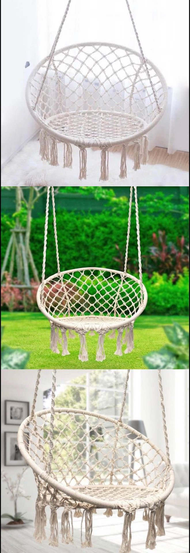 Hanging Cotton Rope Macrame Hammock Chair Swing Outdoor Home Garden 300lbs