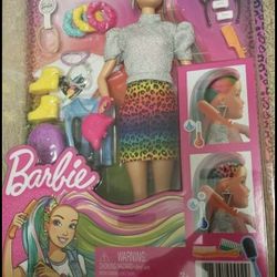 Barbie Leopard Rainbow Hair Doll with Color-Change Hair Feature, 16 Hai
