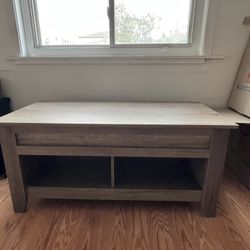 Modern Lift-Top Coffee Table Weathered Wood Finish - Hidden Storage & Shelves
