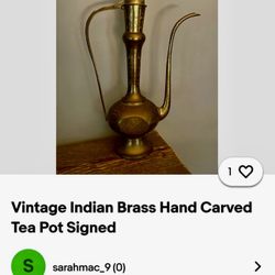Vintage Indian Brass Teapot – Hand Carved & Signed – Unique Decor!