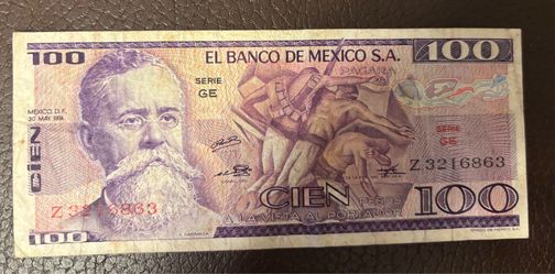 Cien 100 pesos 1974. Vintage banknote of Mexico