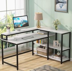 Tribesigns L-Shaped Desk w/ Storage & Monitor Stand – Like New