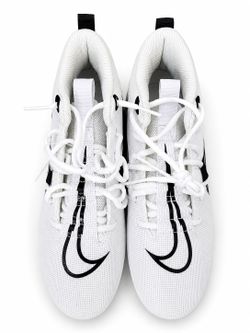 The Nike Alpha Football Cleats in White/Black are designed for men in size US 10 Medium (D, M).