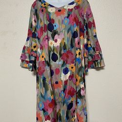 Boho Floral  Knee Length Dress (Size: M)