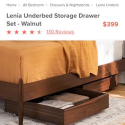 Article, Lenia Walnut Underbed Storage Drawer Set