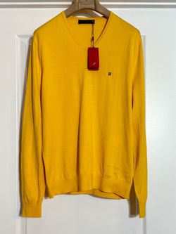 Carolina Herrera Men's Sweater Breathable Cotton V-Neck Embroidered Logo Size L