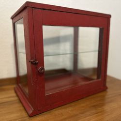 Antique Wood & Glass Counter Top Display Case with Glass Shelf 