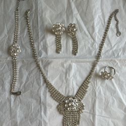 4 Piece Wedding Necklace, Earrings, Ring, & Bracelet Set