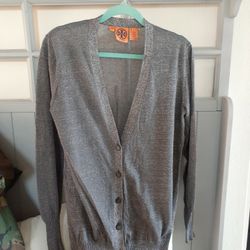 Tory Burch Silver Cardigan, Size L-EUC
