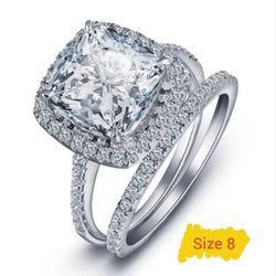 Fashion Wedding Ring Set for Women Square Zirconia Bridal Jewelry Size 8