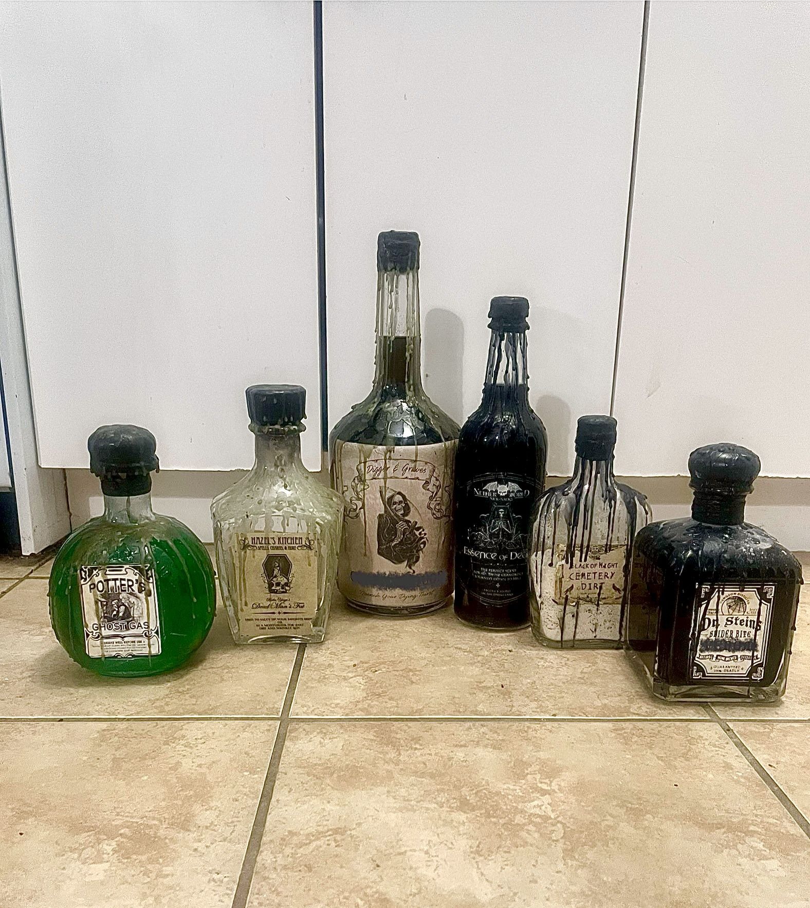 HALLOWEEN PROPS/ DECOR…SET OF CREEPY POTION BOTTLES
