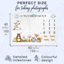 Baby Monthly Milestone Blanket Size Length 60", Width 40"