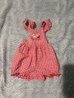 Vintage Baby Girl Oshkosh Baby B'gosh 12 Months Strawberry Shortalls Bubble Red