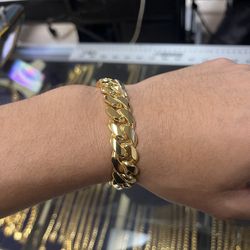 🌏🌴 BEAUTIFUL 14MM MIAMI CUBAN LINK BRACELET 7.5” 🥇 GOLD OVER SILVER