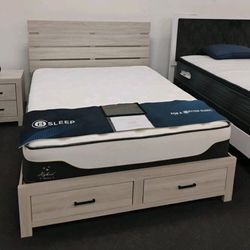 Queen bed with storage wood coastal bed