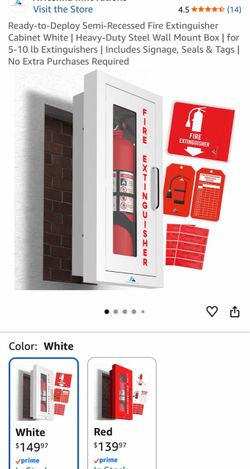 Ready-to-Deploy Semi-Recessed Fire Extinguisher Cabinet White | Heavy-Duty Steel Wall Mount Box | for 5-10 lb Extinguishers | Includes Signage, Seals 