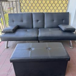 Small Black Couch w Ottoman - MUST GO