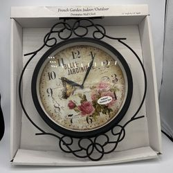 French Garden Indoor/Outdoor Decorative Wall Clock Butterflies 15” H 1.8” Depth