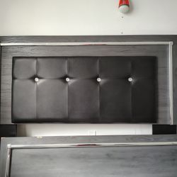 Modern Gray & Black Tufted Bed Frame