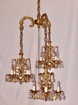 Vintage Hollywood Regency Triple Swag Crystal Chandelier, (Lamp Hanging Light)108 Crystals!