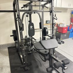 Vesta Fitness Smith Machine 1001 w/Bench Attachment | 230lb Bumpers Olympic Weights | 7ft Olympic Bar | Gym Equipment | FREE DELIVERY/INSTALL🚚 