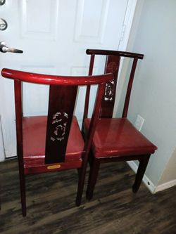 2 Dark Cherry Dragon Motif Chairs