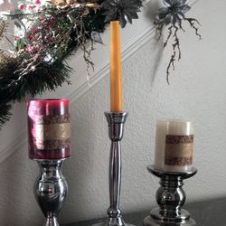 Beautiful 3 Silver Set Of Candle Holders 