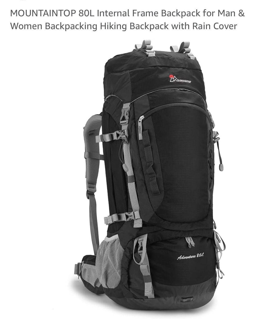 MOUNTAINTOP 80L Internal Frame Backpack for Man & Women Backpacking Hiking Backpack with Rain Cover