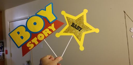 Centerpiece props - boy story baby shower