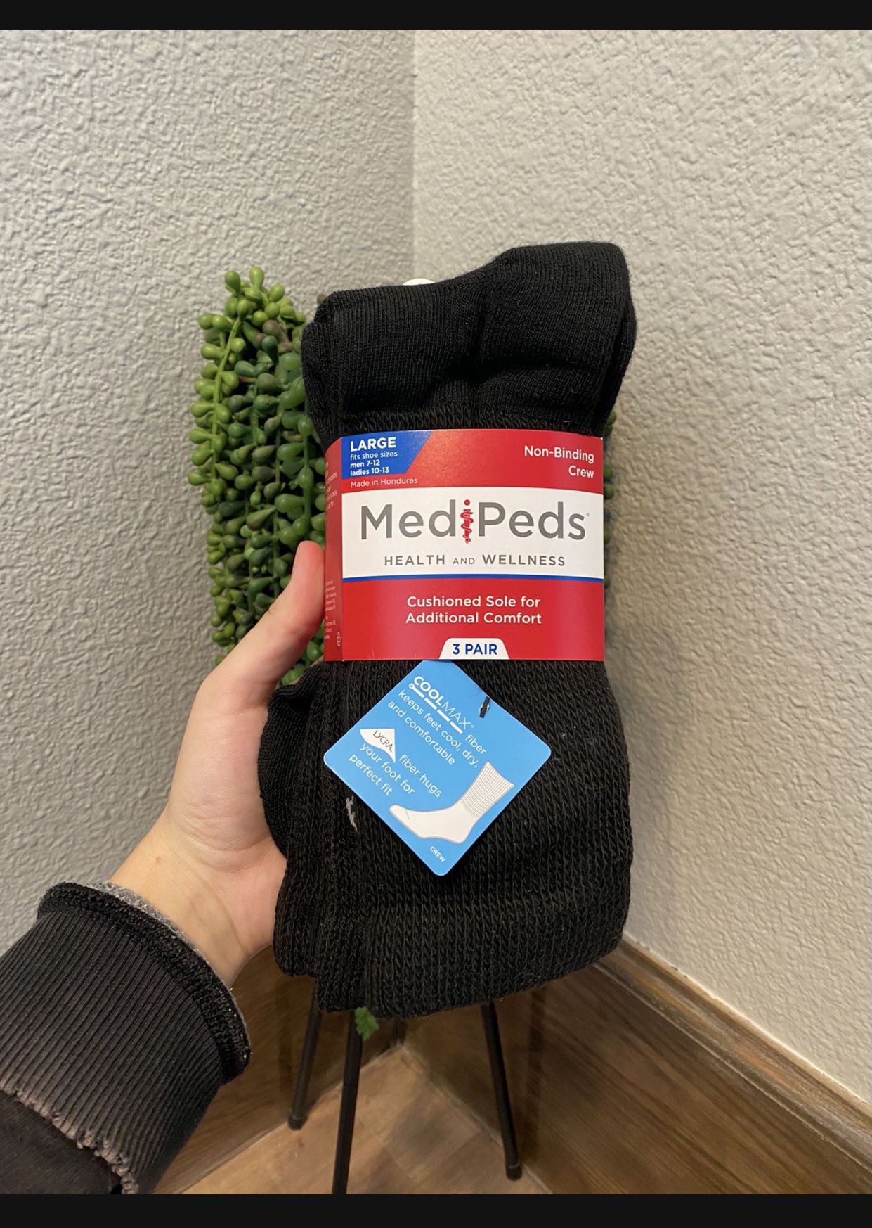 MediPads Set Of 3 Compression Crew Socks Sz L