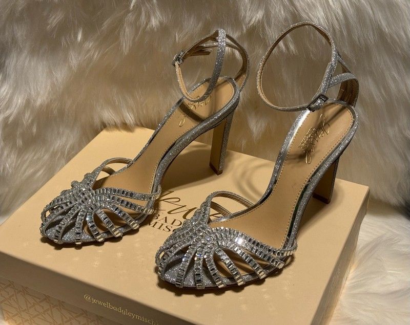 Wedding Shoes, Rhinestones, Silver. Size 7. Bought At Macy's
