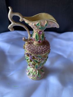 Bejeweled Enameled Trinket Box/Figurine With Rhinestones-Vintage