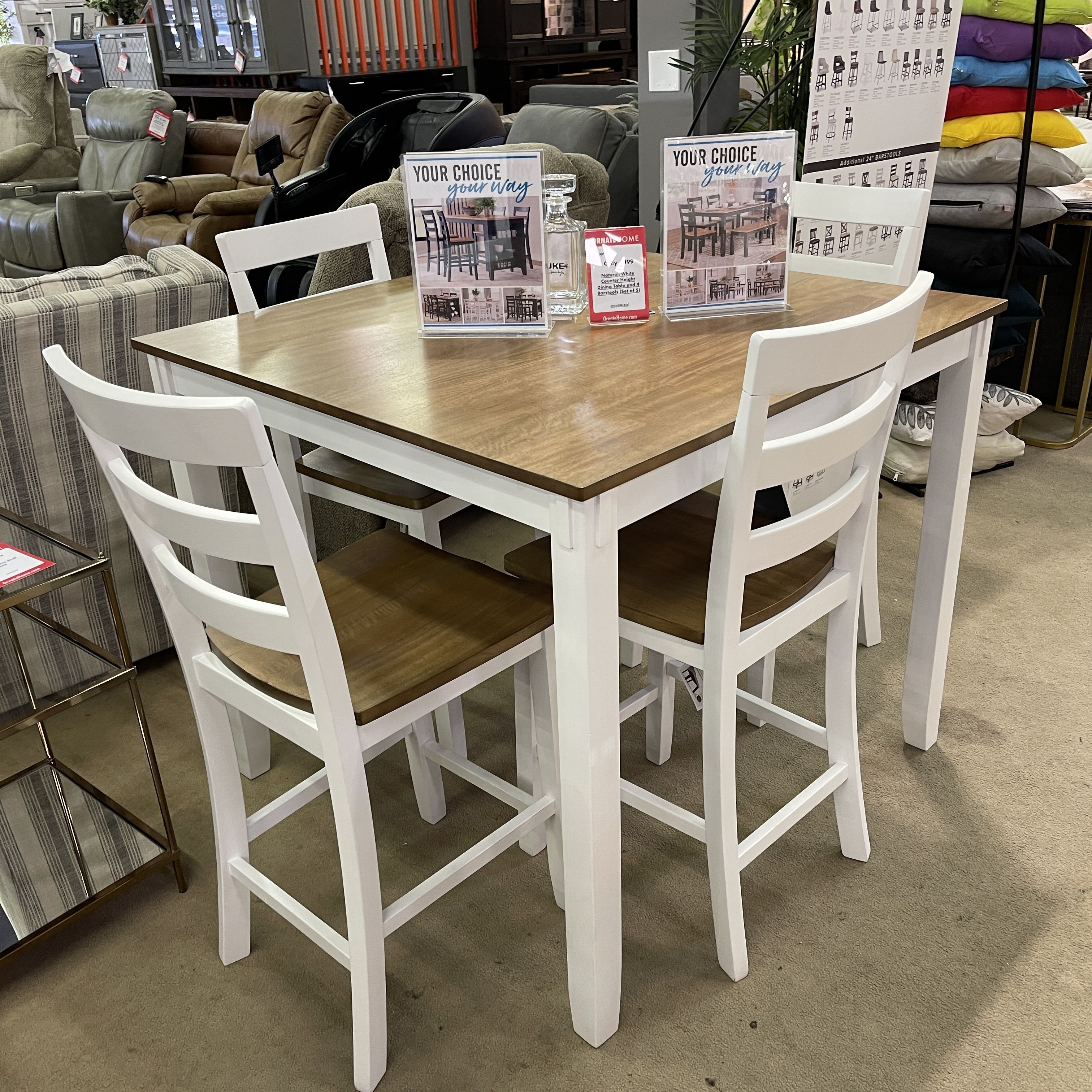 Natural/White Counter Height Dining Table and 4 Barstools (Set of 5)