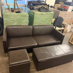 IKEA Morabo/Landskrona Leather Sofa + Matching Bench & Storage Cube