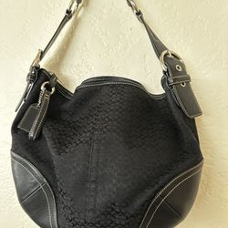 COACH BLACK SIGNATURE JACQUARD HOBO